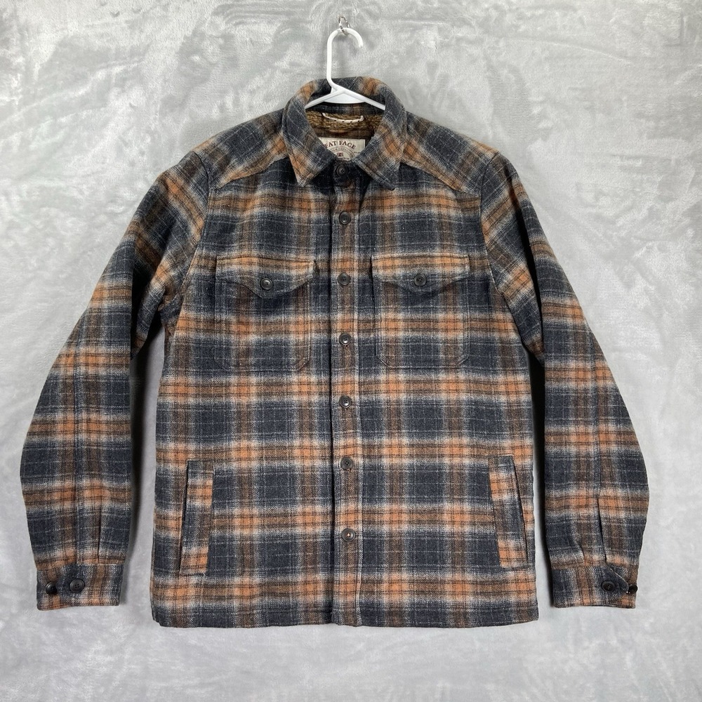 Fat Face Jacket men's Small Wool Flannel Fleece Lined Shacket Button Up Outdoor